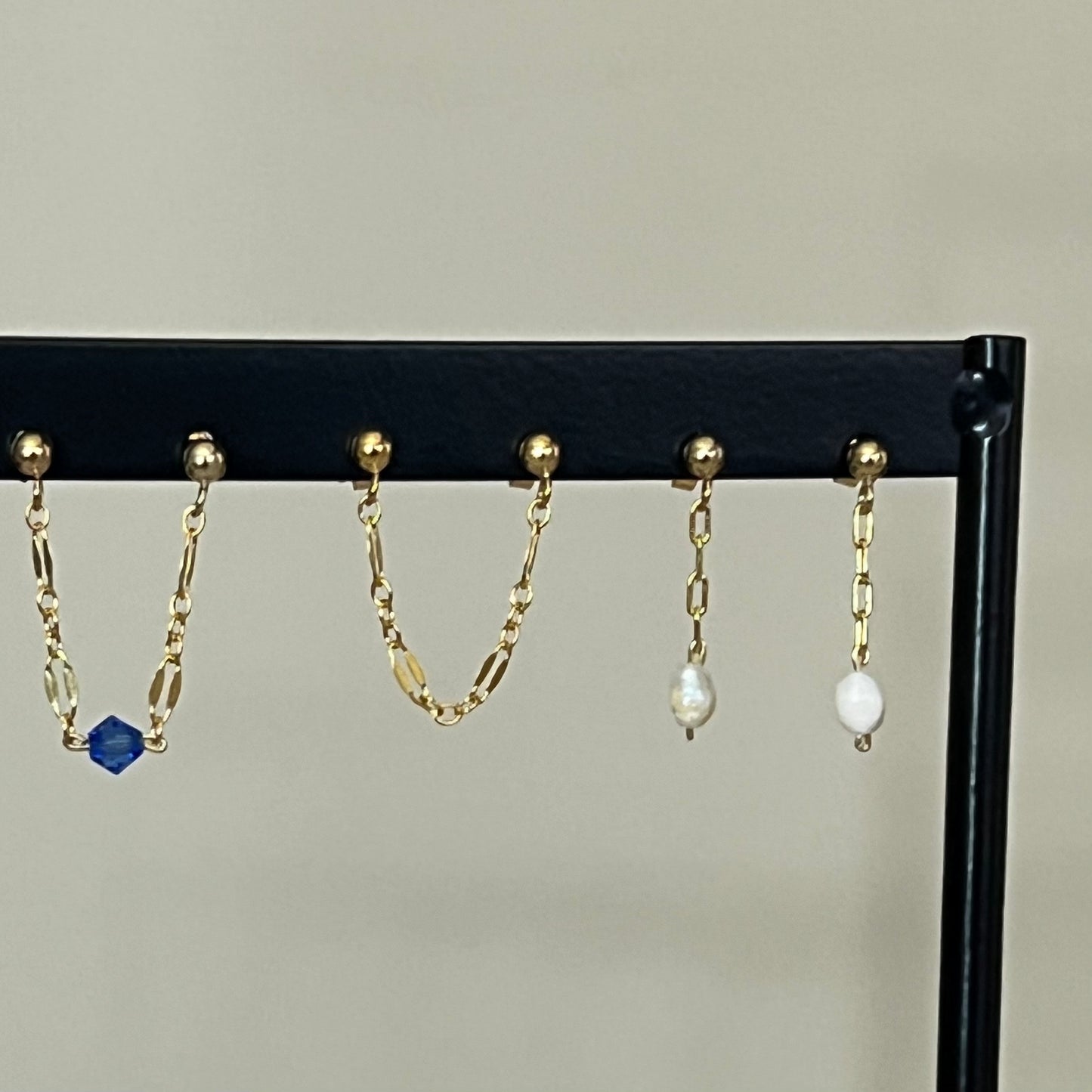GOLD DOUBLE STUD CHAIN EARRING