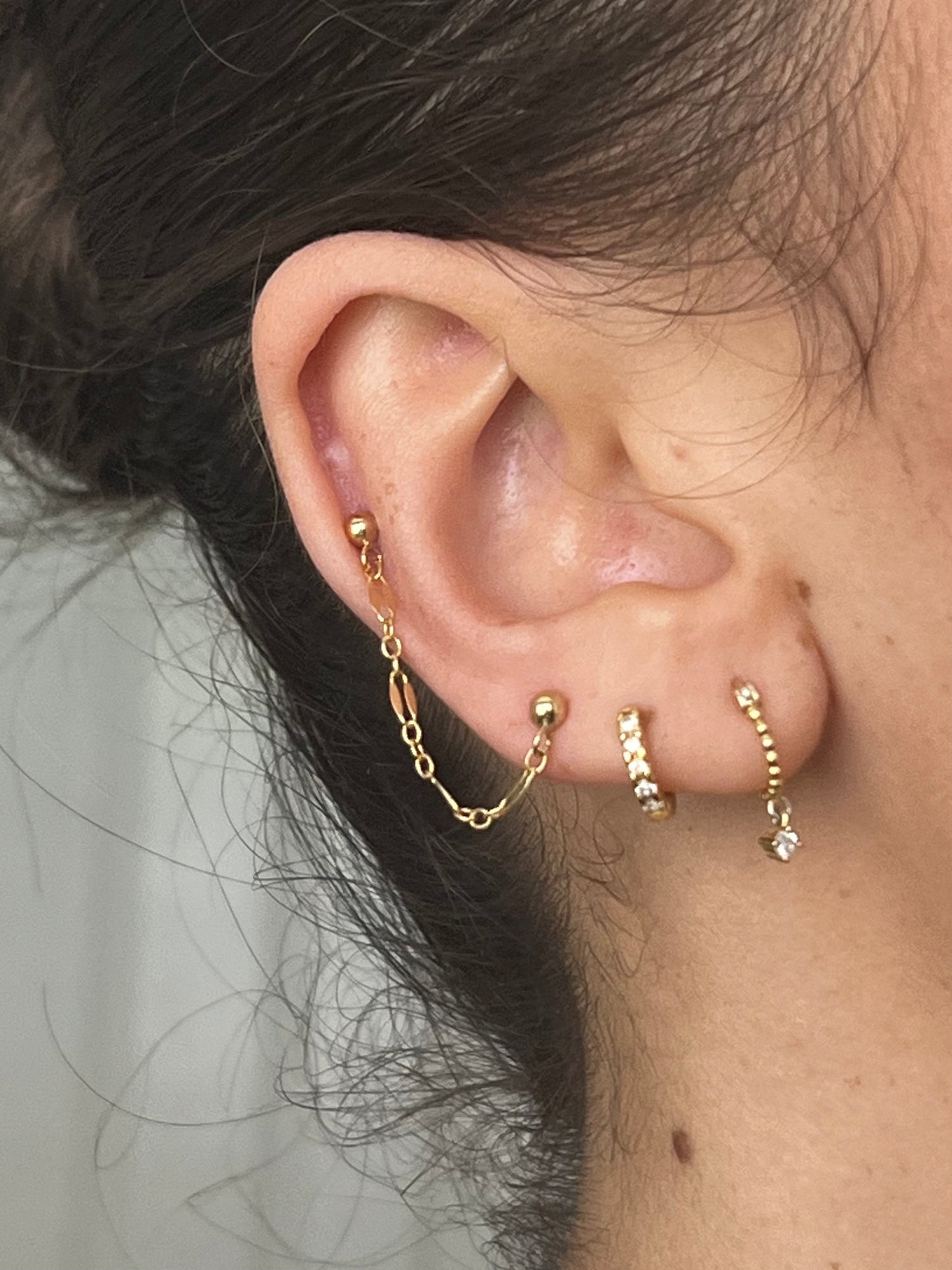 GOLD DOUBLE STUD CHAIN EARRING